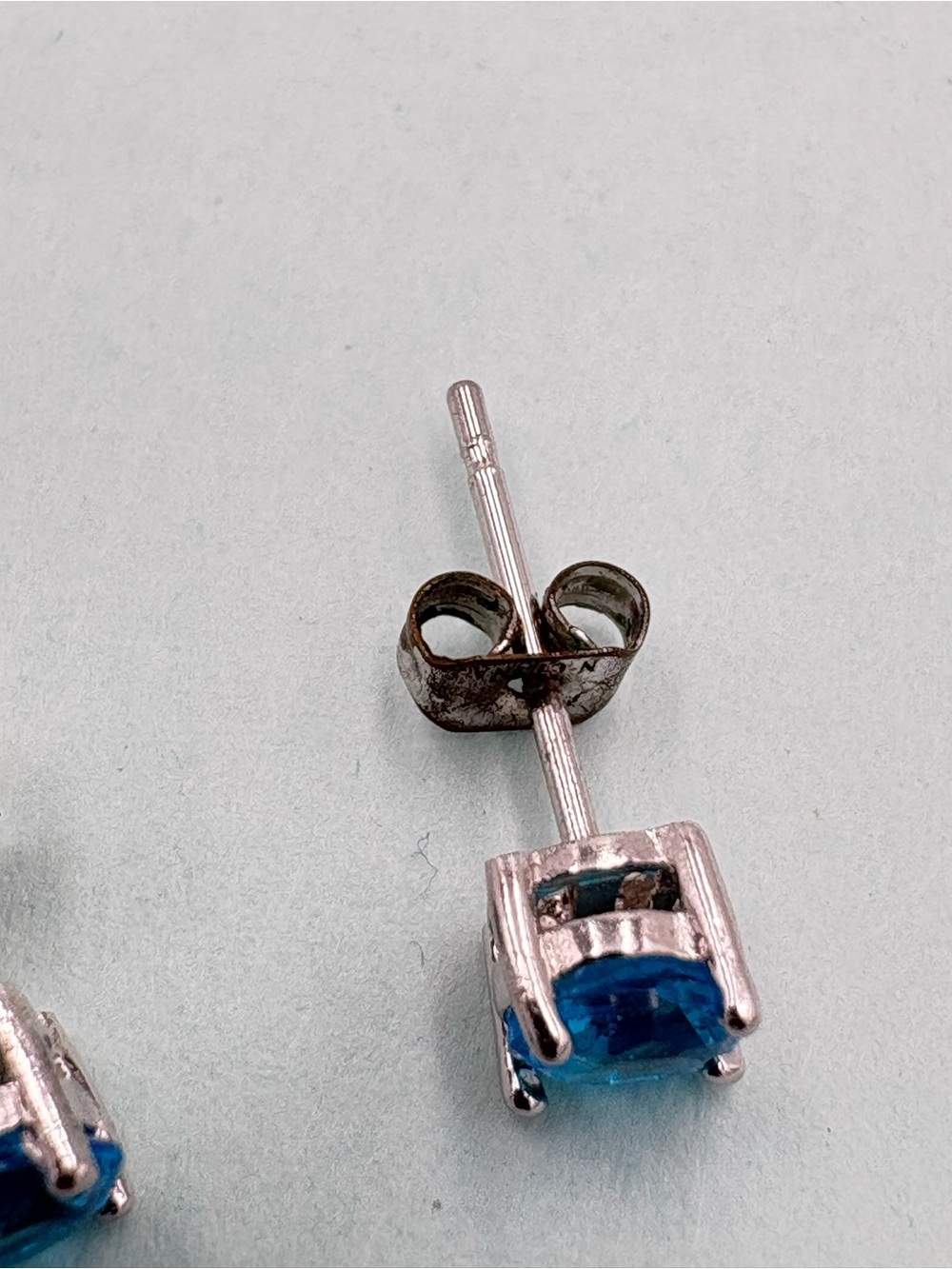 Classic Blue Topaz Round Stud Earrings - Silver Tone - Picture 10 of 16